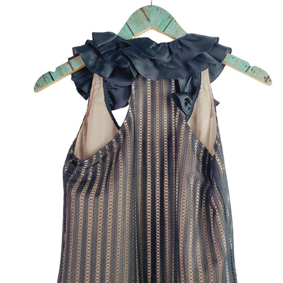 JAYGODFREY Black Over Nude Overlay Big Shoulder Sheath Dress, Sz 4 - Picture 4 of 7